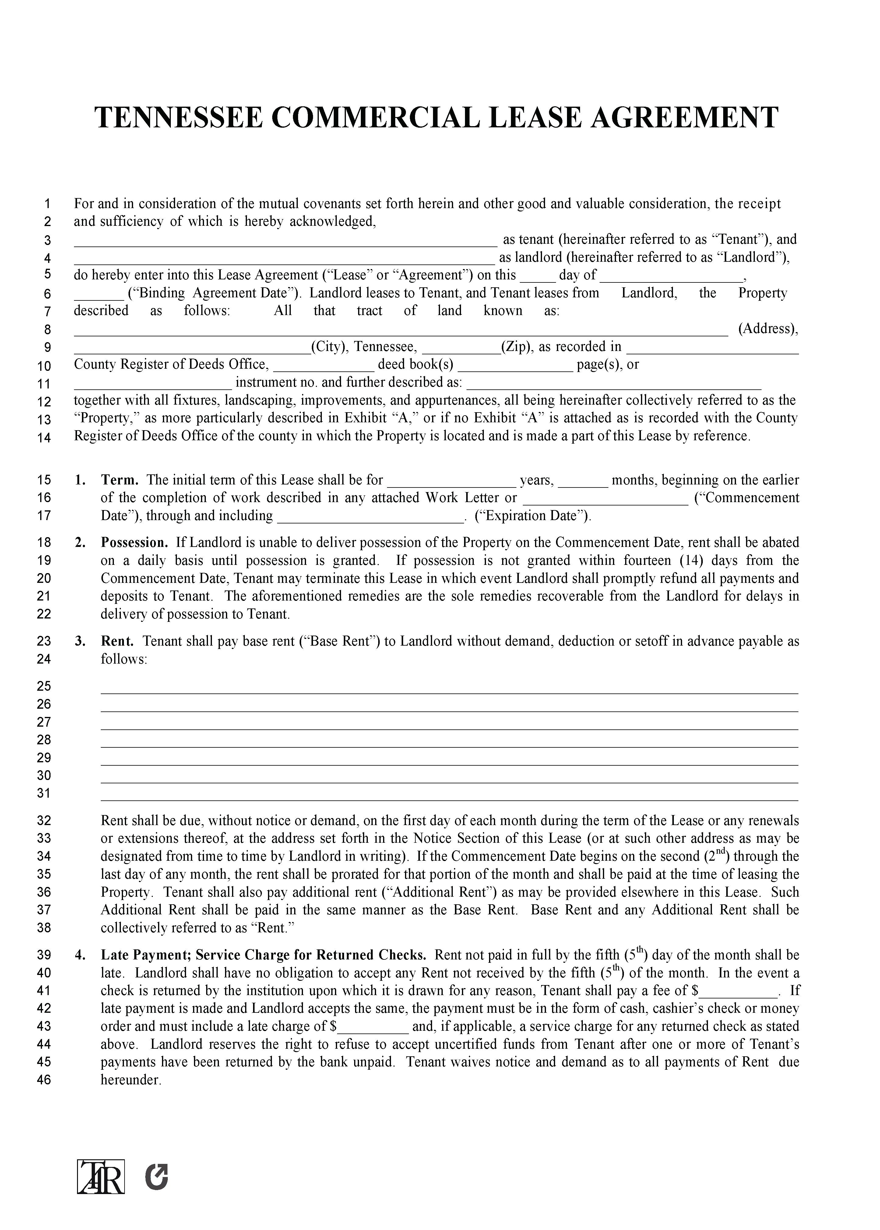 Free Tennessee Commercial Lease Agreement Template | PDF | WORD | RTF