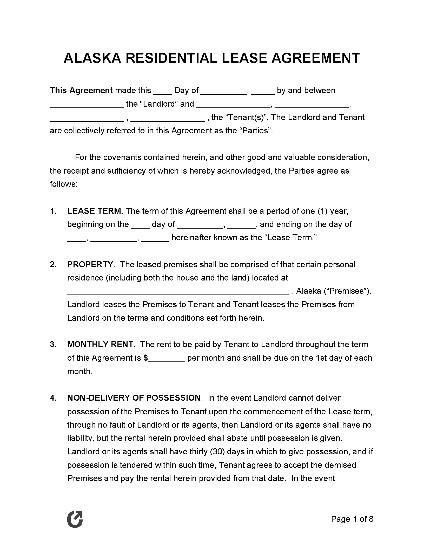 Free Alaska Standard Residential Lease Agreement PDF WORD RTF   OpenDocs.com Alaska Residential Lease Agreement 