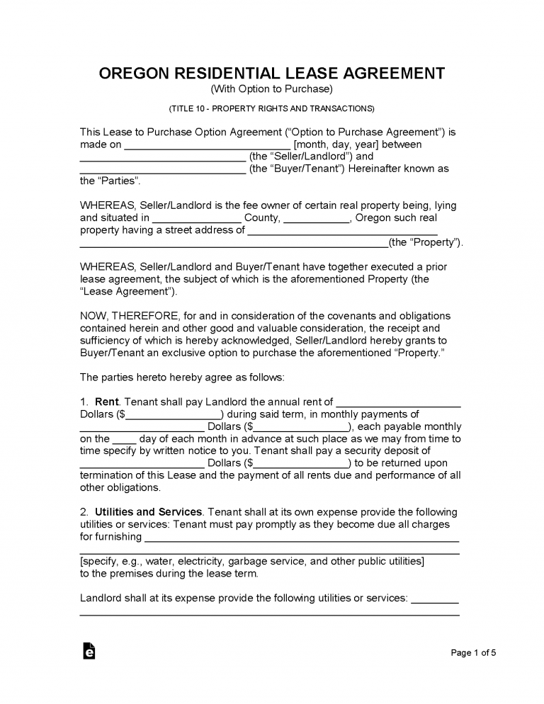 Picture of Free Oregon Lease Agreement Templates (6) | PDF | WORD | RTF