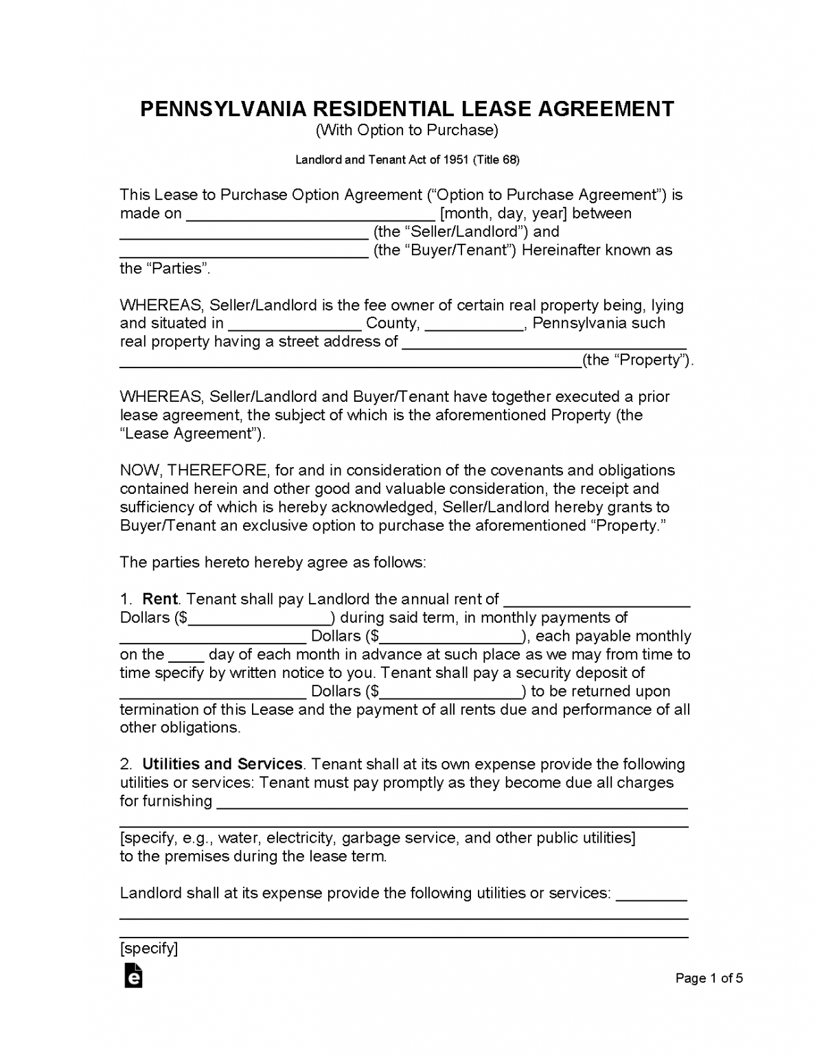 Free Pennsylvania Lease Agreement Templates (6) PDF WORD RTF