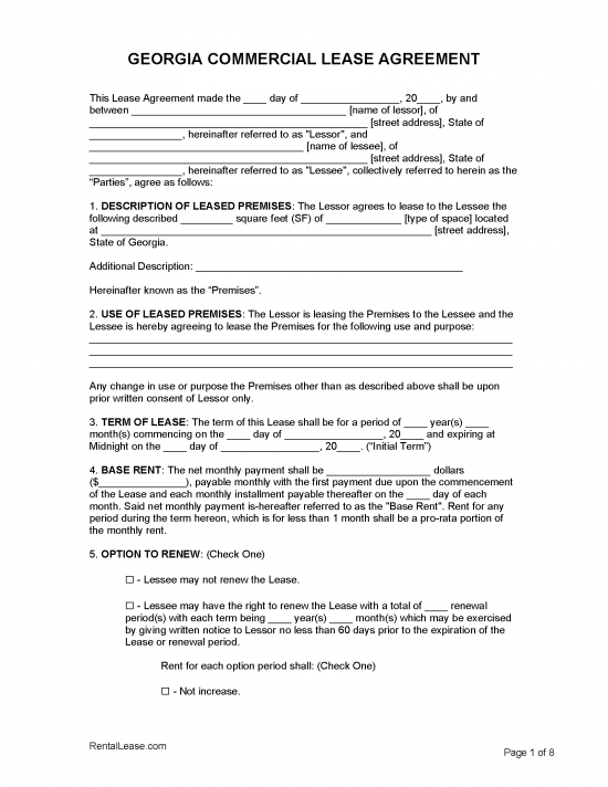 Free Georgia Commercial Lease Agreement Template | PDF | WORD | RTF