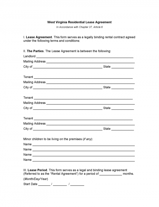 Free West Virginia Standard Residential Lease Agreement | PDF | WORD | RTF
