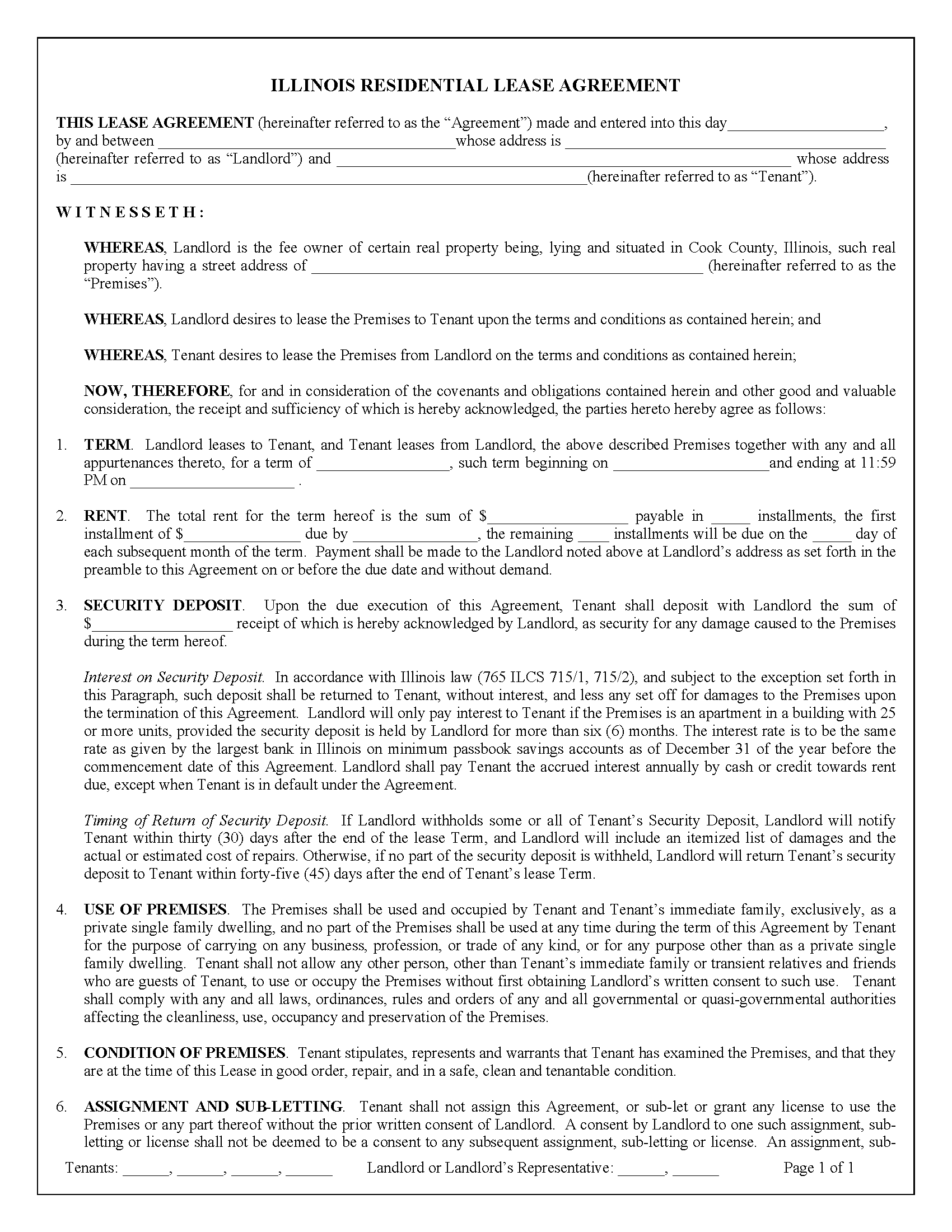 Free Illinois Standard Residential Lease Agreement | PDF | WORD | RTF