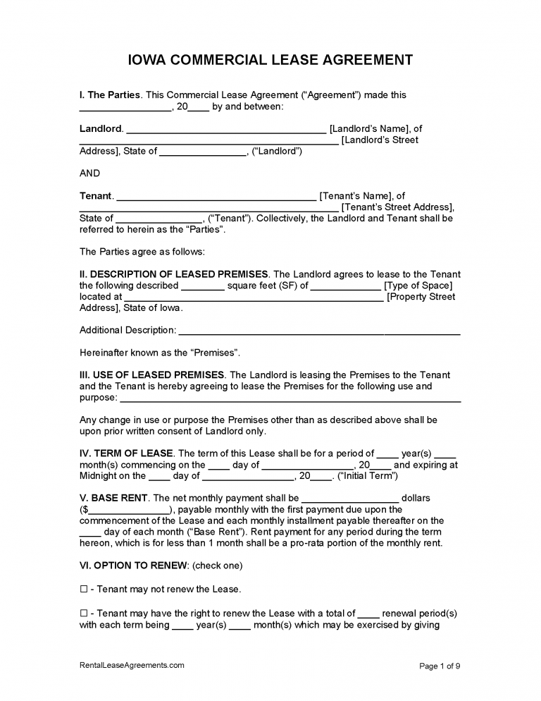 Free Iowa Commercial Lease Agreement Template | PDF | WORD | RTF