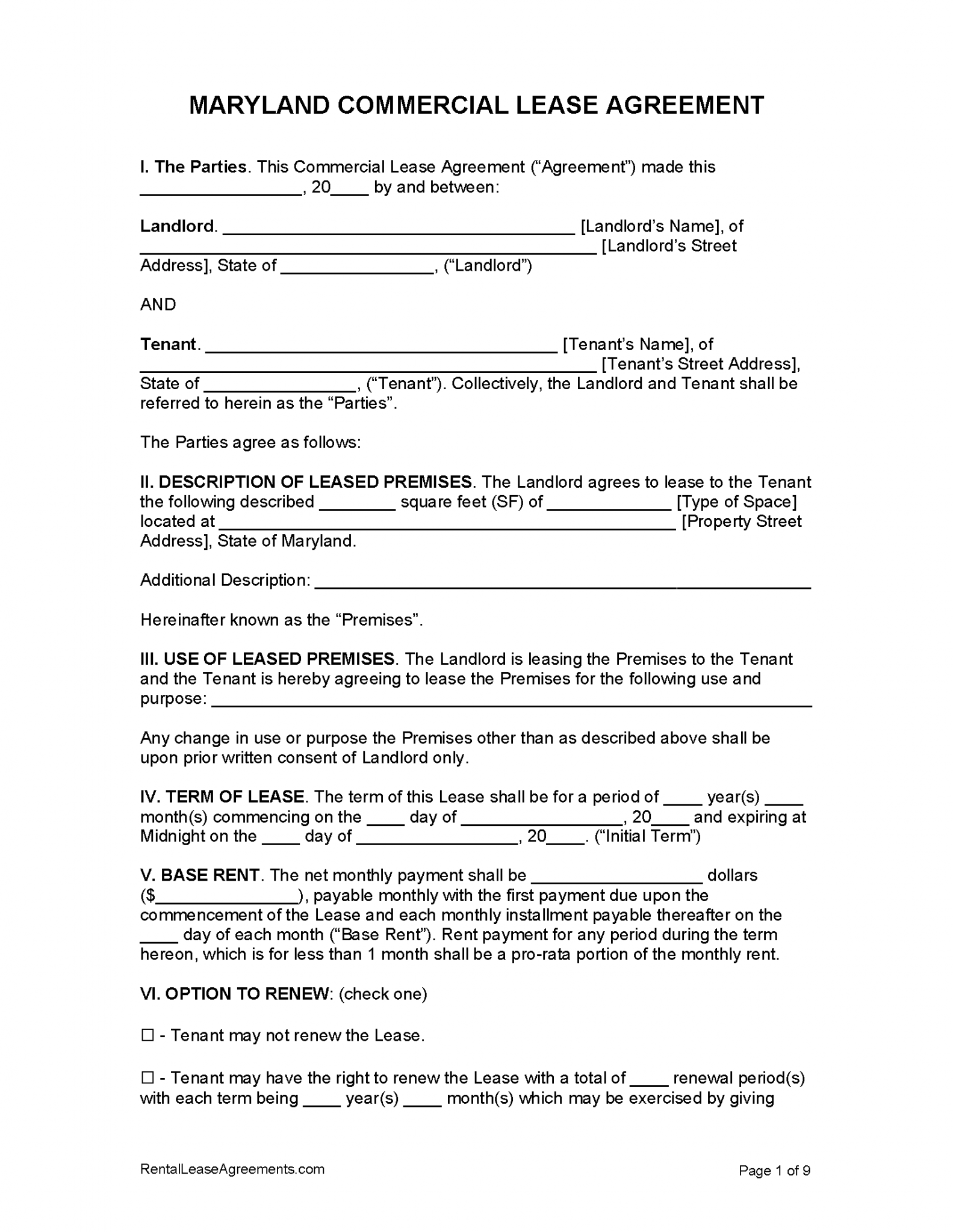 Free Maryland Commercial Lease Agreement Template | PDF | WORD | RTF