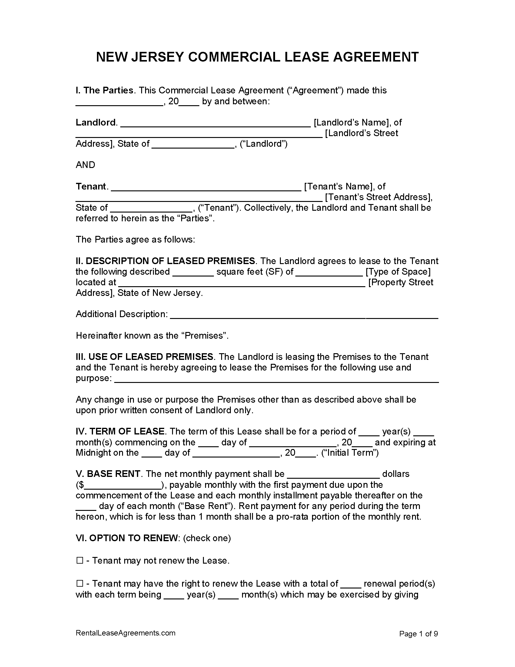 Free New Jersey Commercial Lease Agreement Template | PDF | WORD | RTF