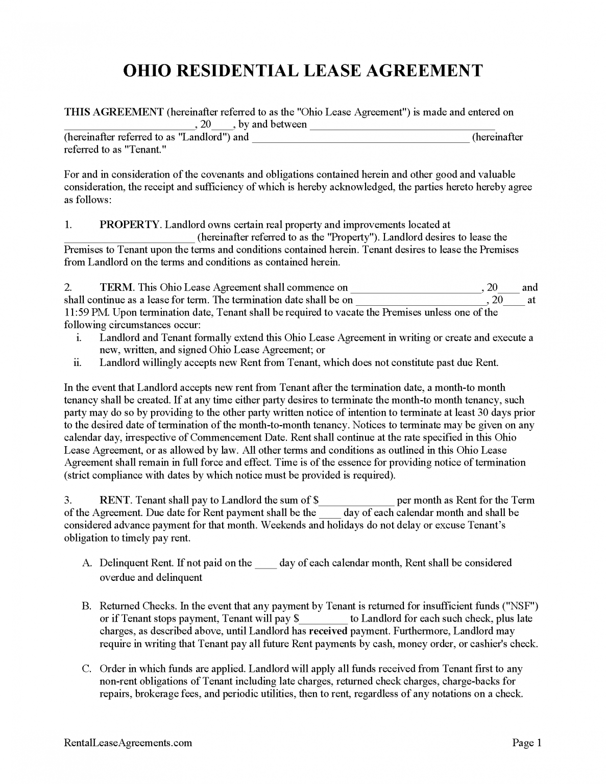 Free Ohio Lease Agreement Templates (6) PDF WORD RTF