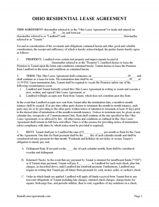 Free Ohio Lease Agreement Templates (6) | PDF | WORD | RTF