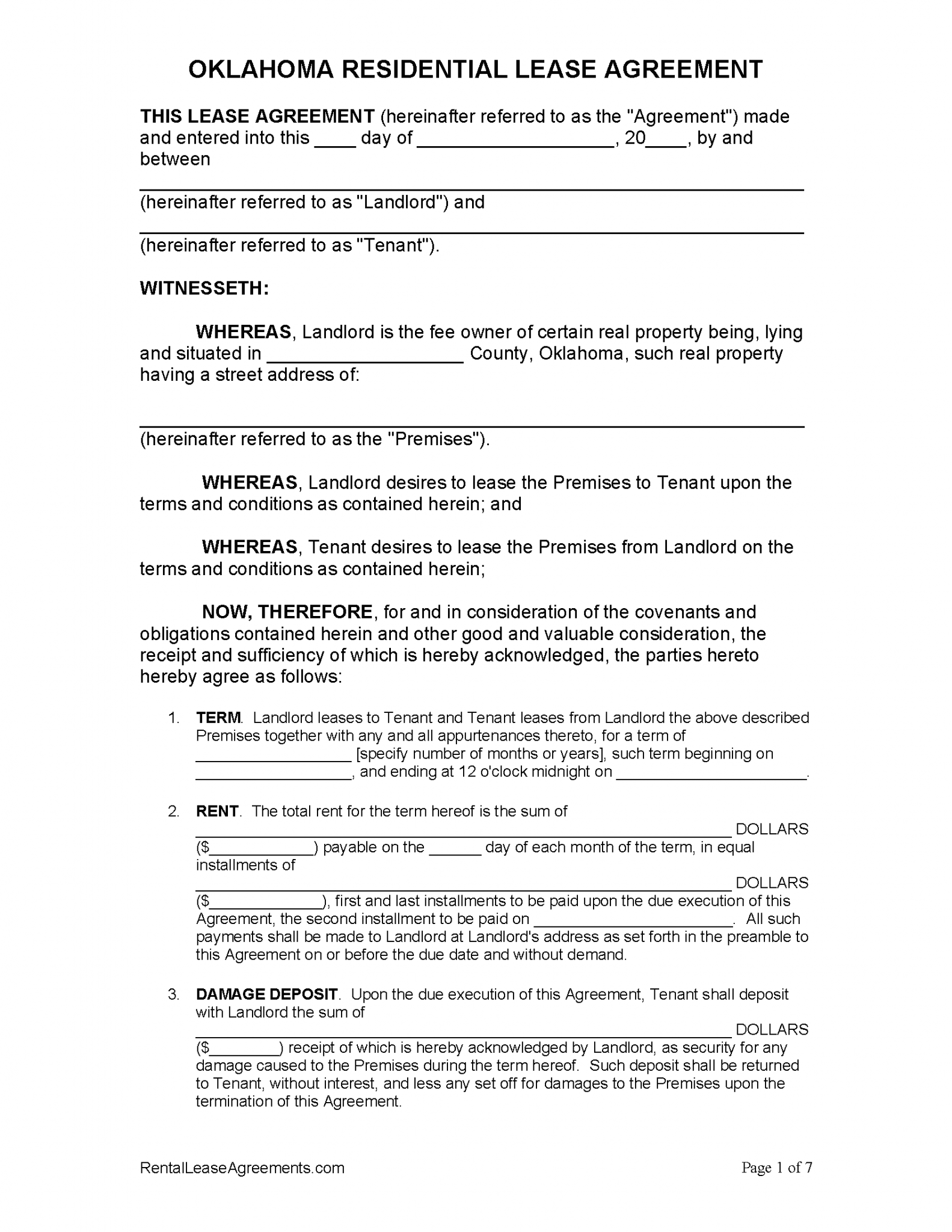 Free Oklahoma Standard Residential Lease Agreement | PDF | WORD | RTF