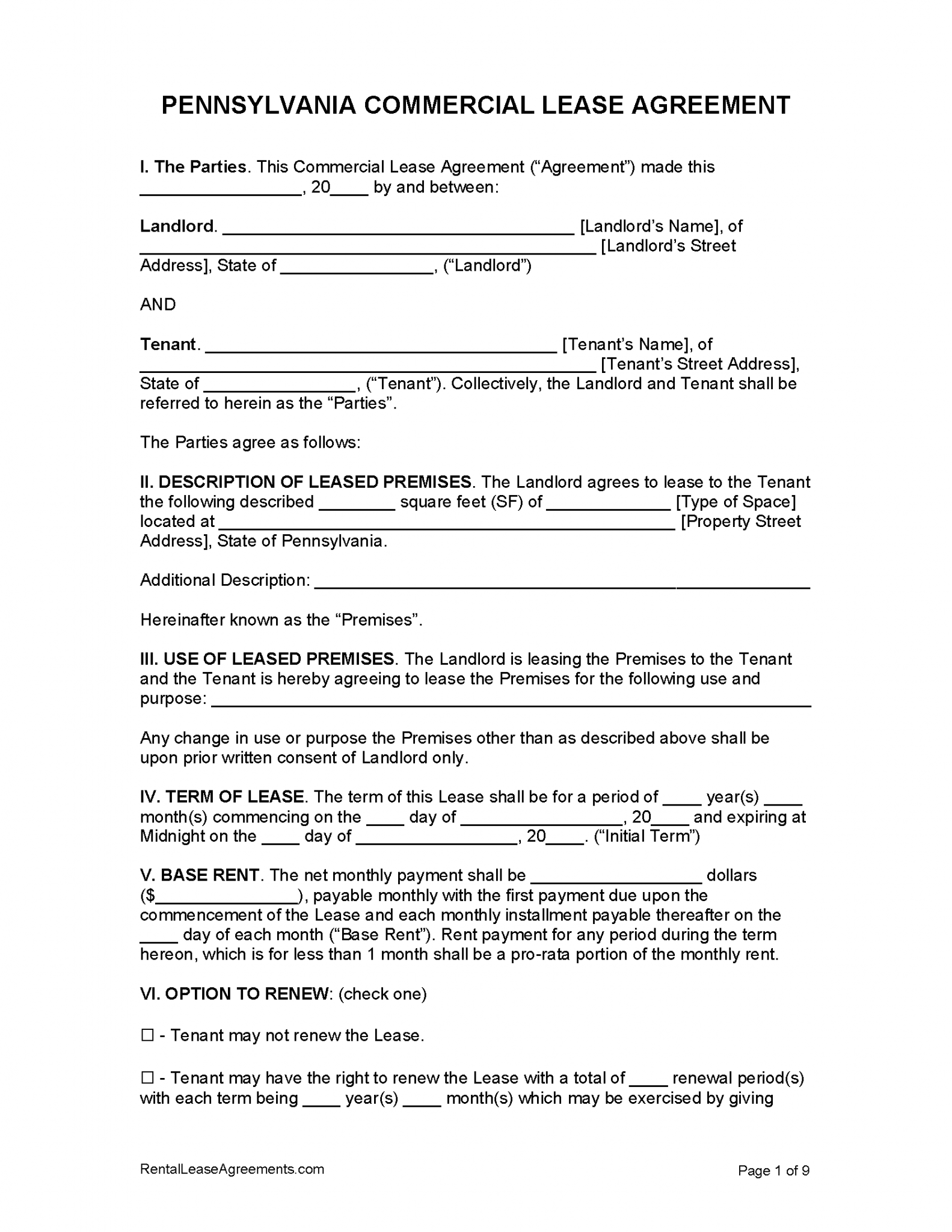 Free Pennsylvania Lease Agreement Templates (6) PDF WORD RTF