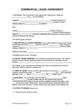 Free Commercial Lease Agreement Template | PDF | WORD | RTF