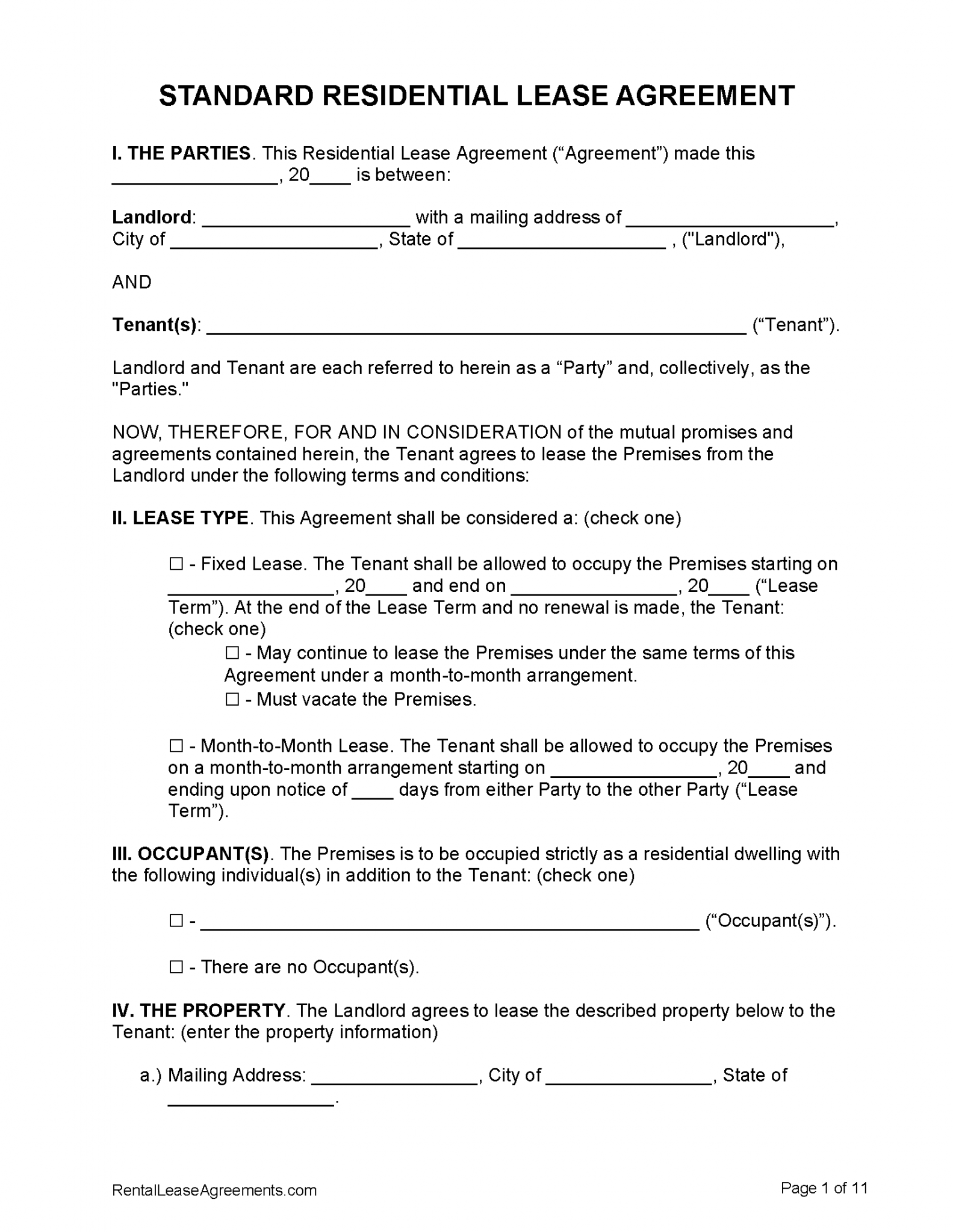 Free standard lease agreement template 1 year term pdf word rtf