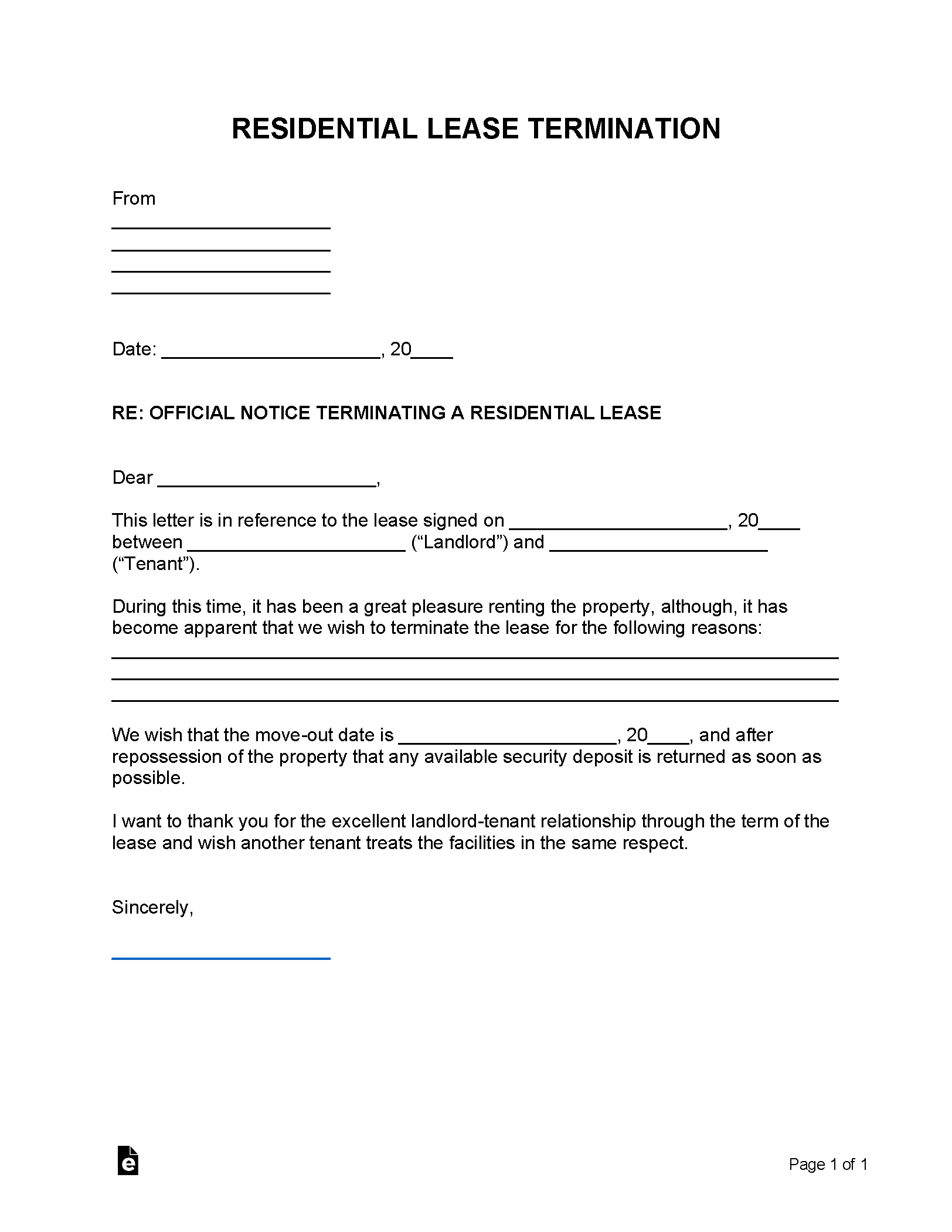 termination of rental agreement template
