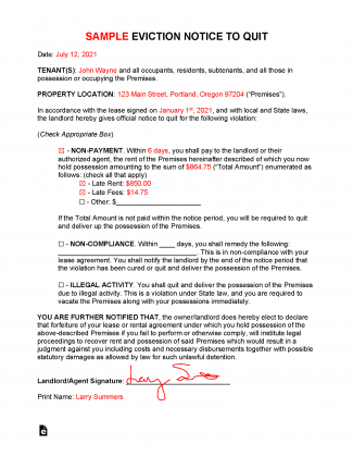 free eviction notice template notice to quit pdf word rtf