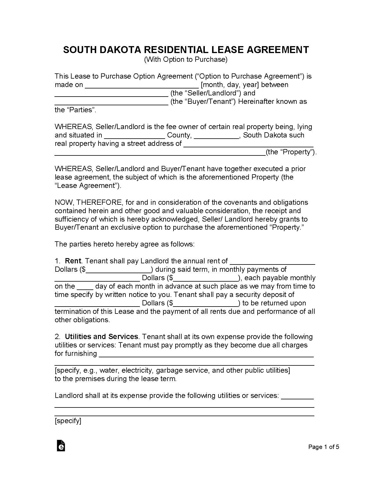 Free South Dakota Lease Agreement Templates (6) PDF WORD RTF