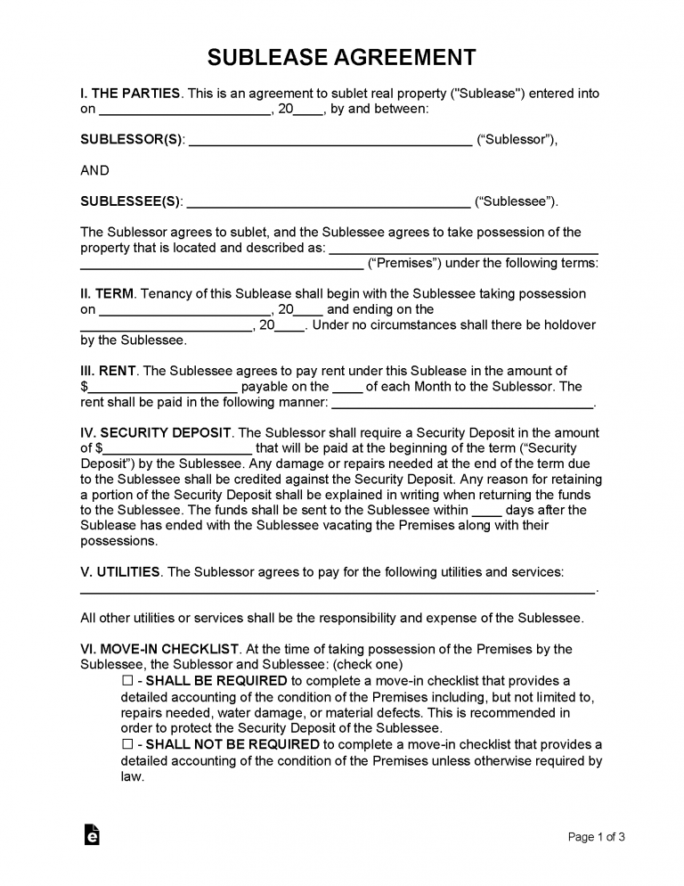 Free Sublease Agreement Template Pdf Word Rtf 8939