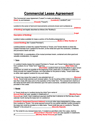 Free Commercial Lease Agreement Template 