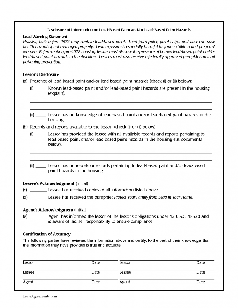 Free LeadBased Paint Disclosure Form PDF