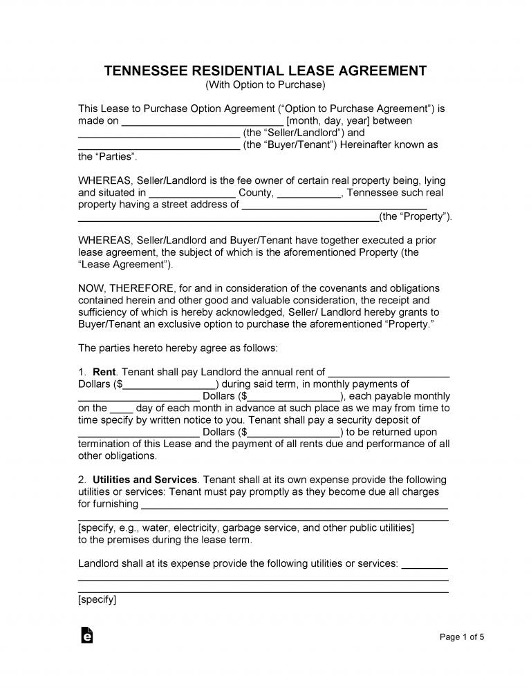 Free Tennessee Lease Agreement Templates (6) | PDF | WORD | RTF