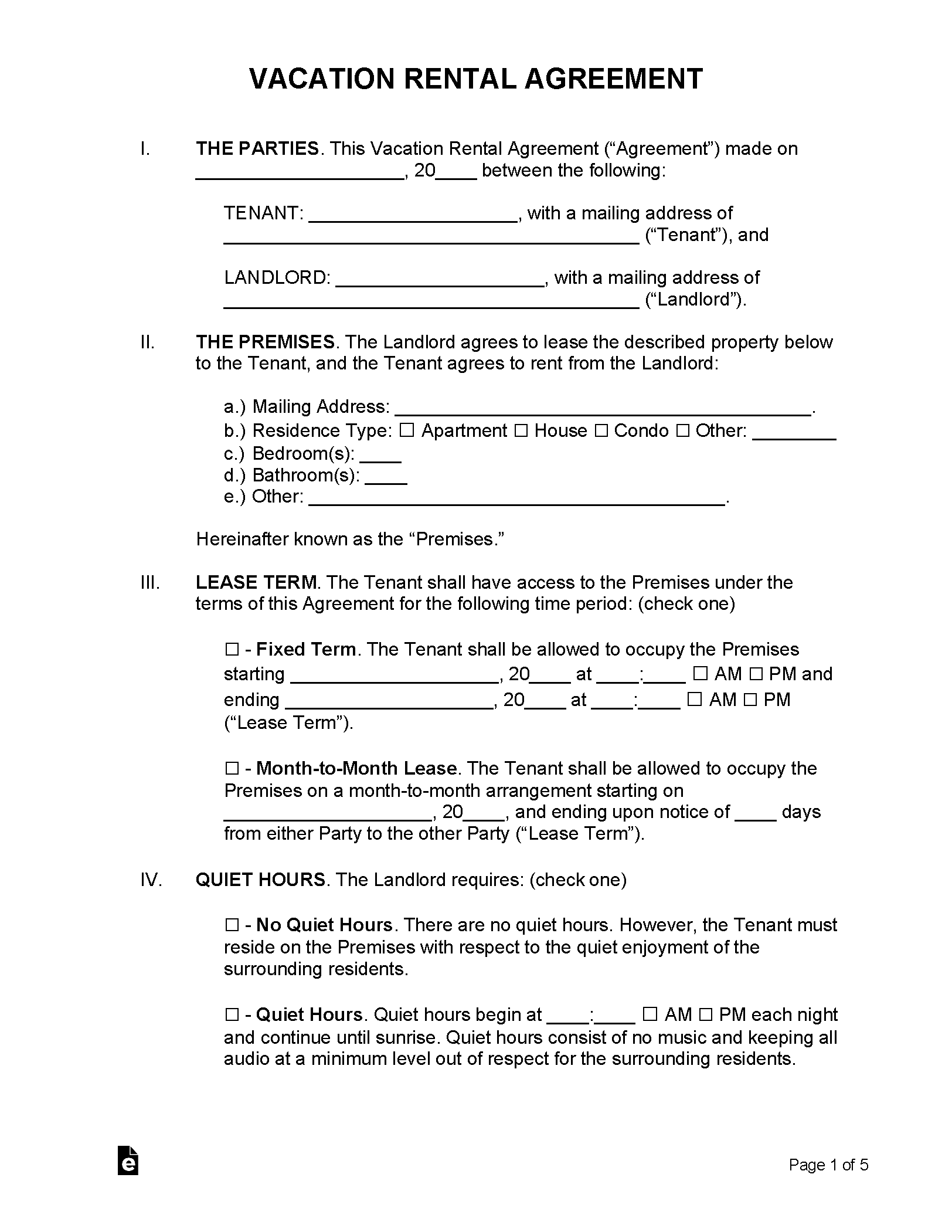 Free Vacation Lease Agreement Template | PDF | WORD | RTF