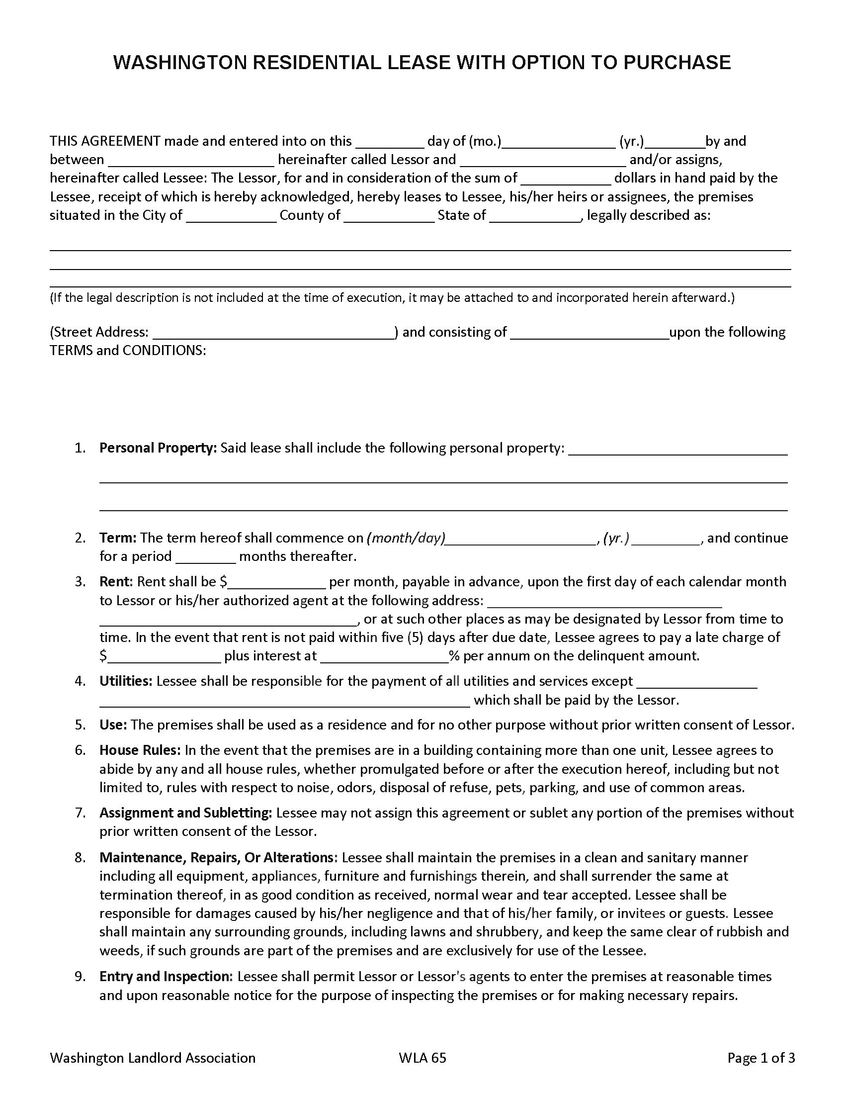 Free Washington Lease Agreement Templates (6) | PDF | WORD | RTF