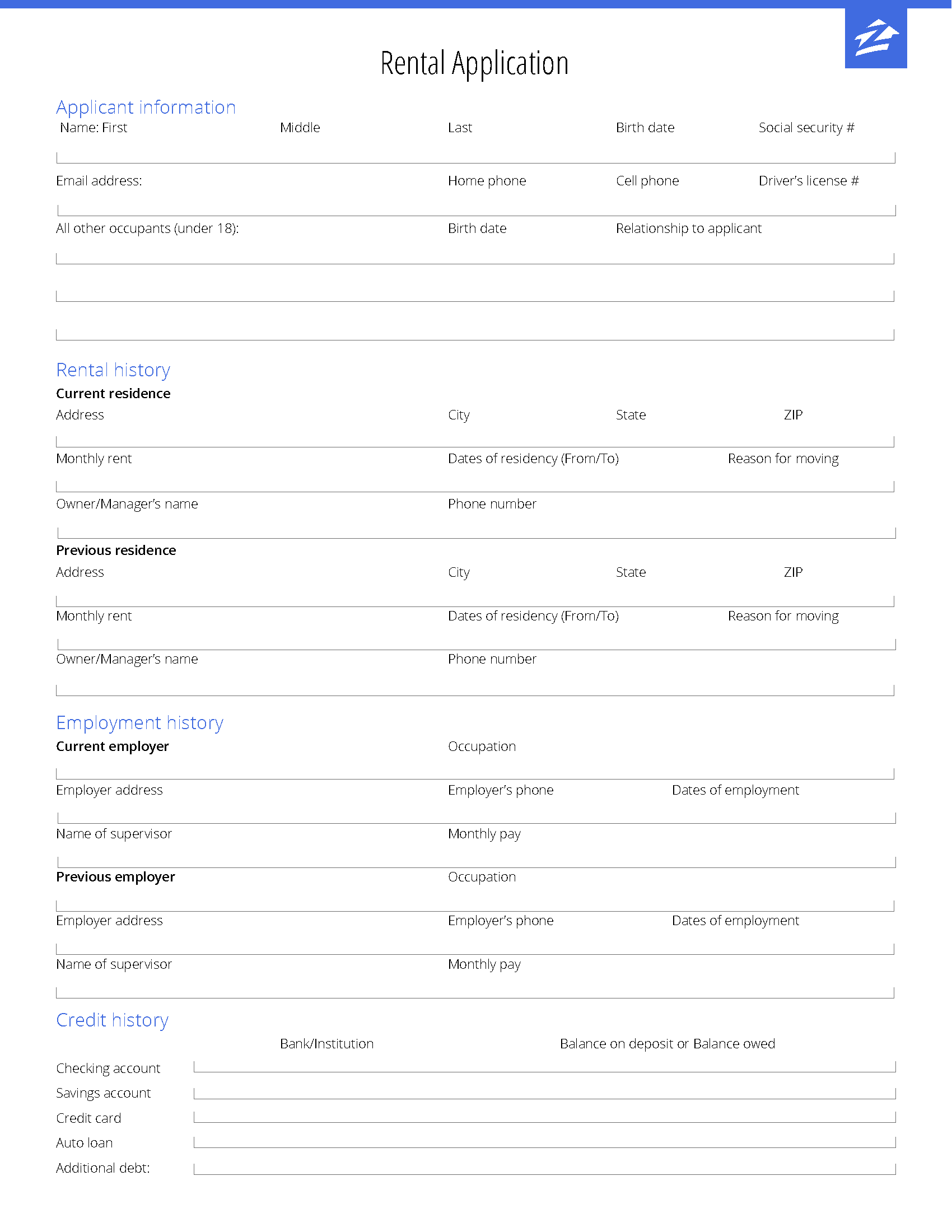 Free rental application template pdf word rtf