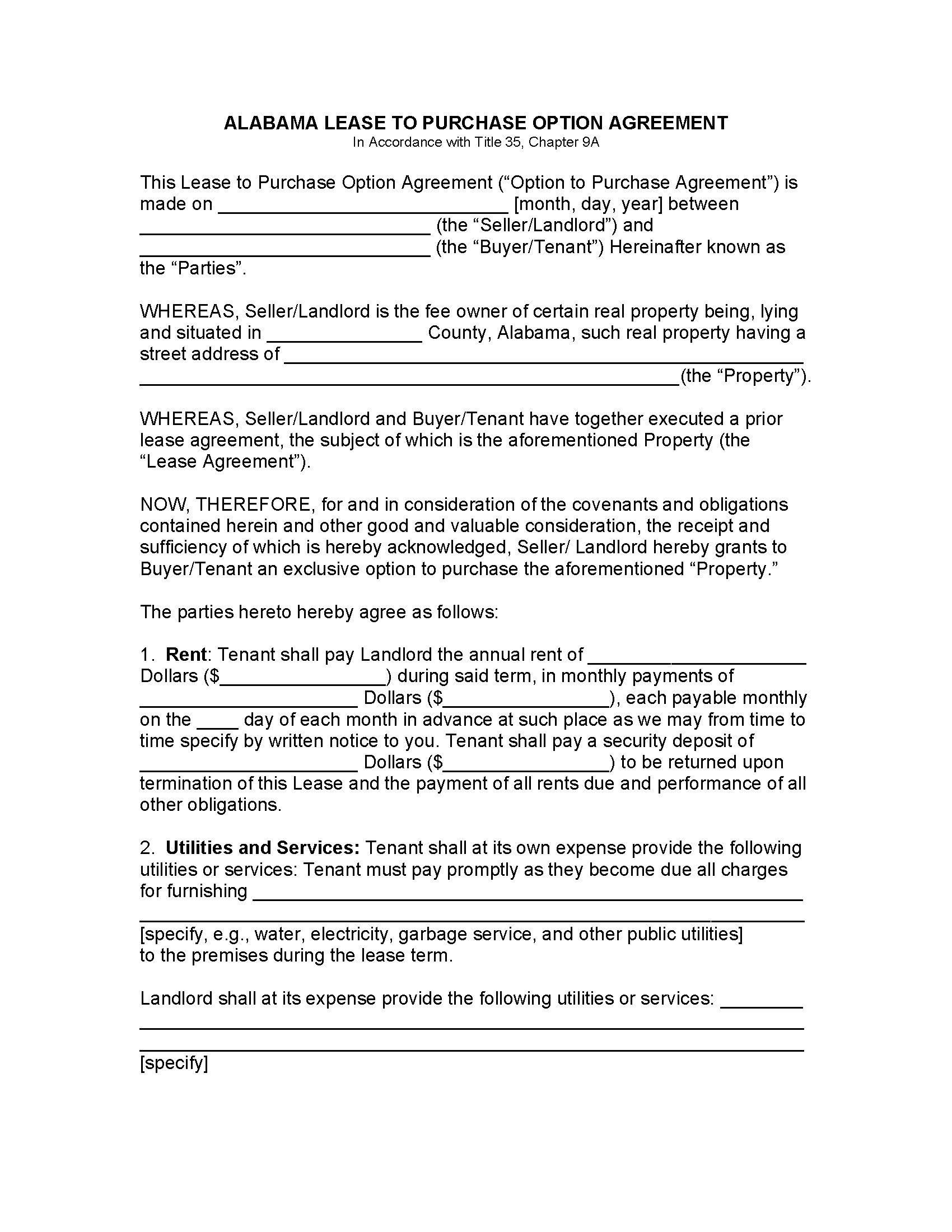 Alabama RenttoOwn Agreement