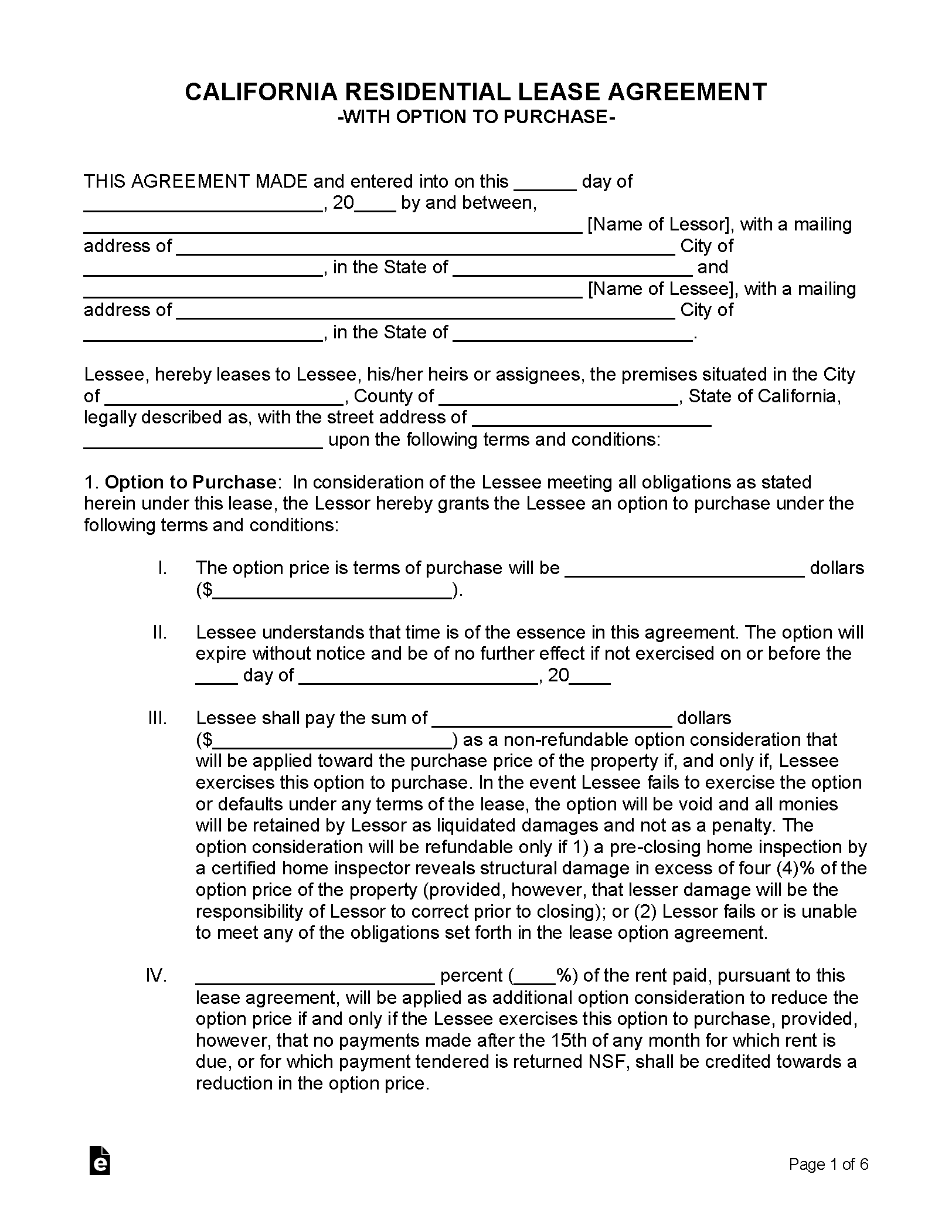 Free California Lease Agreement Templates (6) PDF WORD RTF