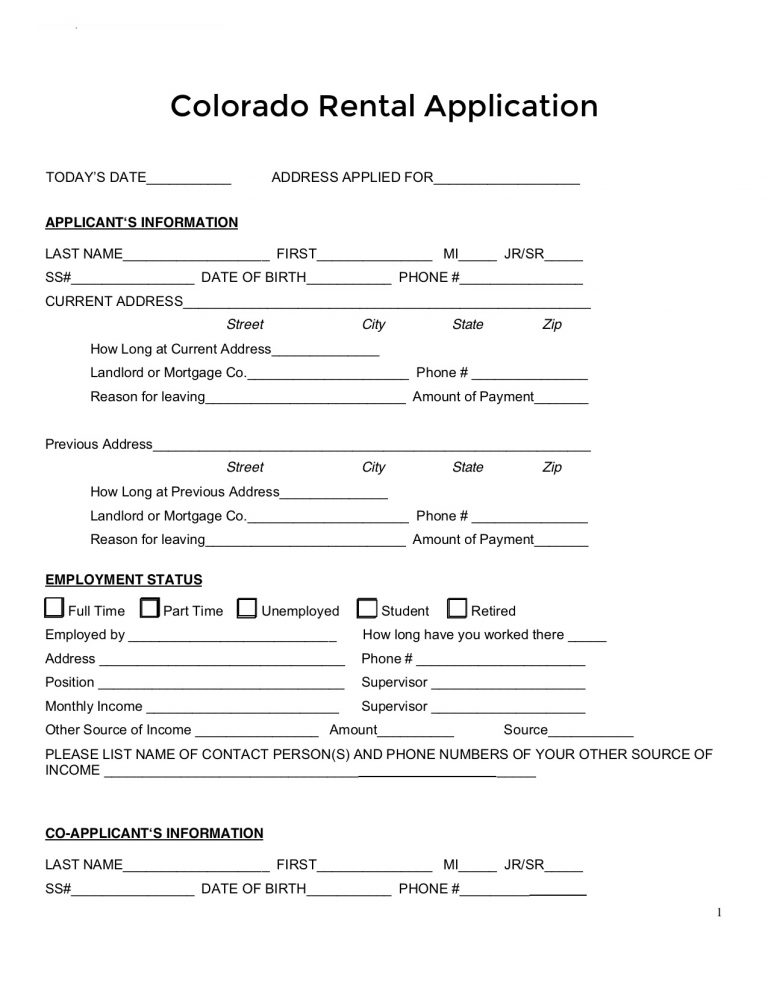 Free Colorado Rental Application Form Pdf 8429