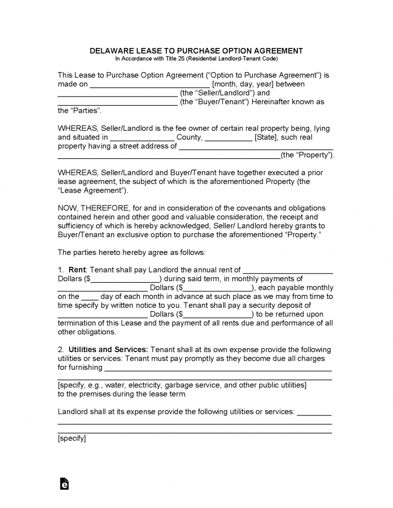 Free Delaware Lease Agreement Templates (6) PDF WORD RTF