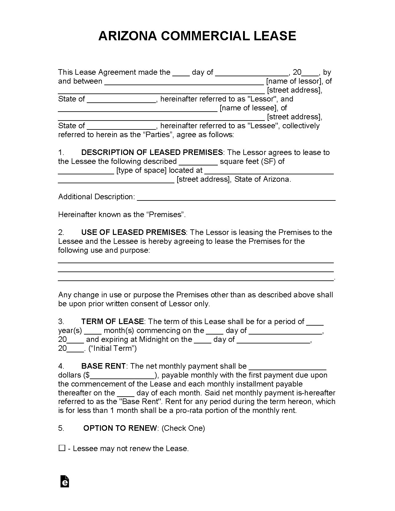 Free Arizona Lease Agreement Templates (6) PDF WORD RTF