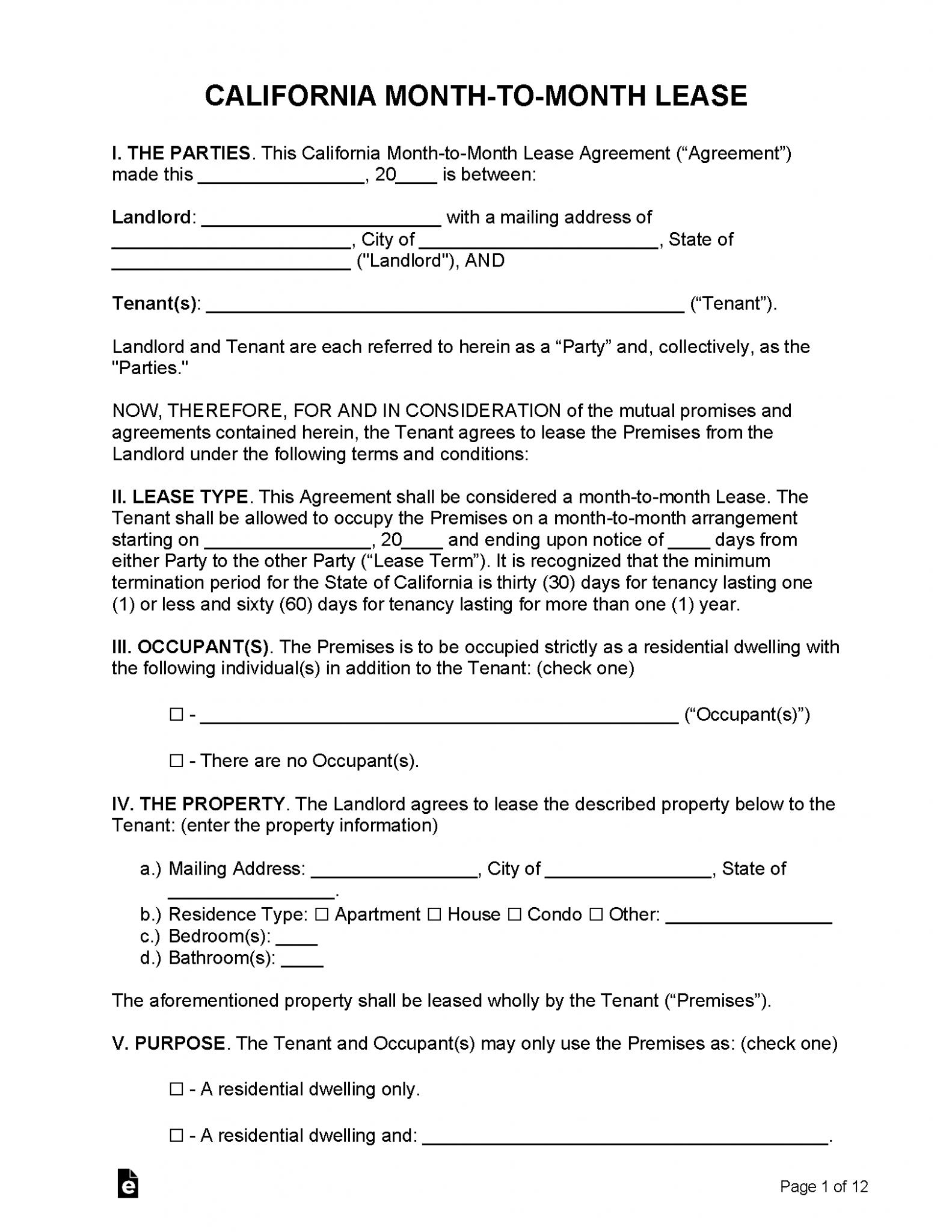 California Lease Agreement Templates (6)