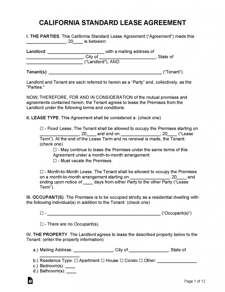 Free California Lease Agreement Templates (6) | PDF | WORD | RTF