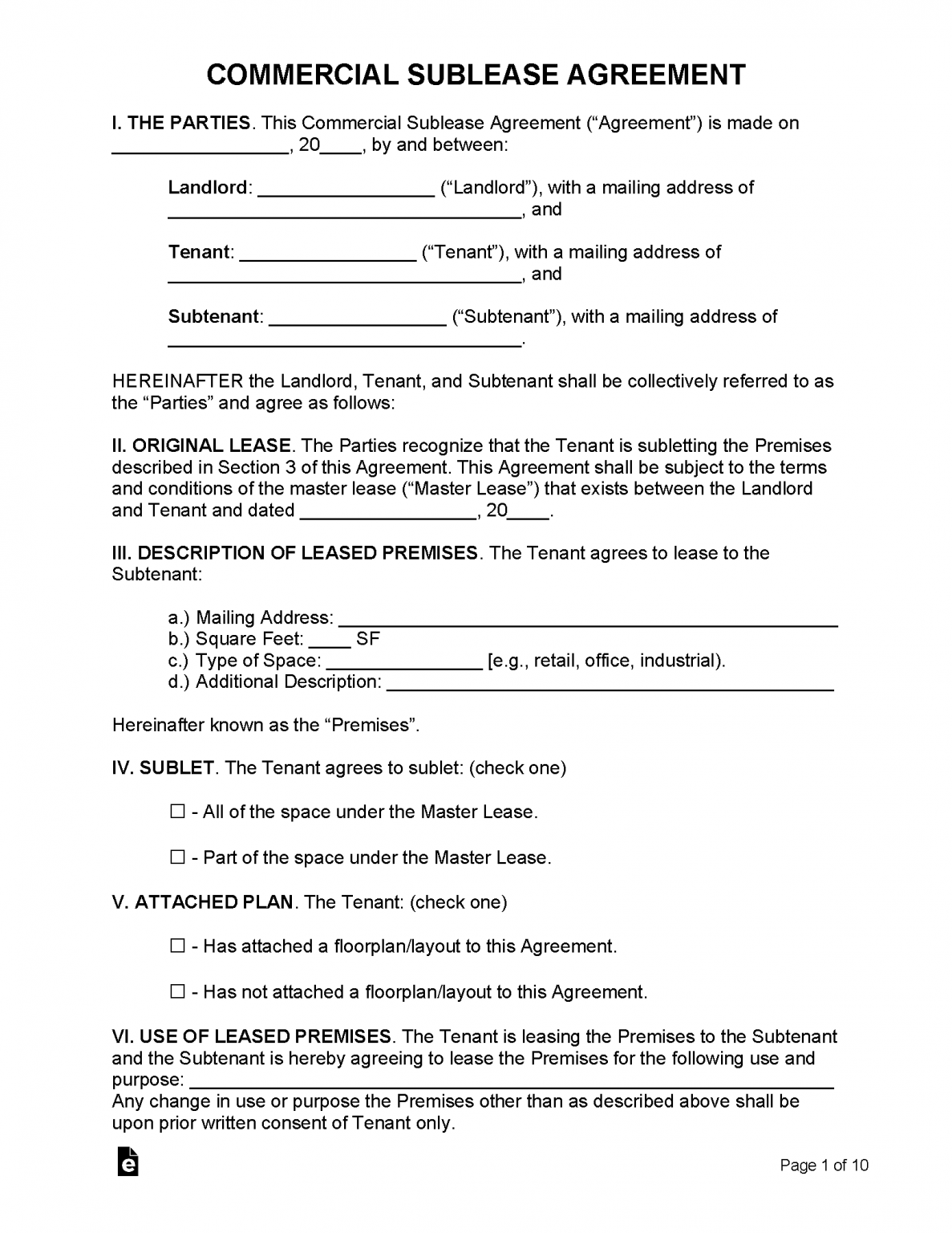 Free Sublease Agreement Template PDF WORD RTF