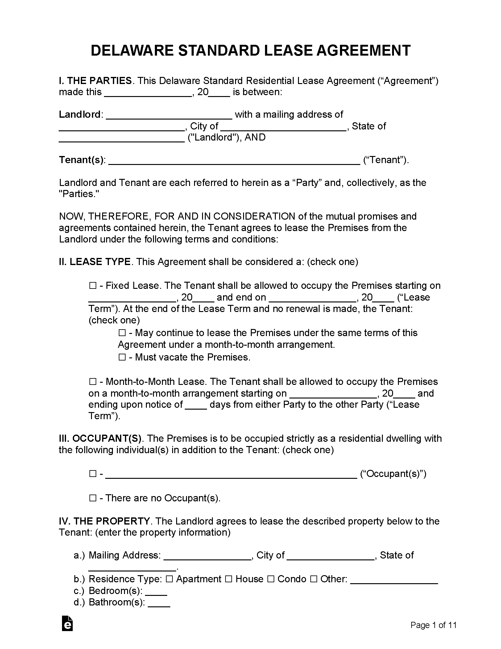 Free Delaware Lease Agreement Templates (6) | PDF | WORD | RTF