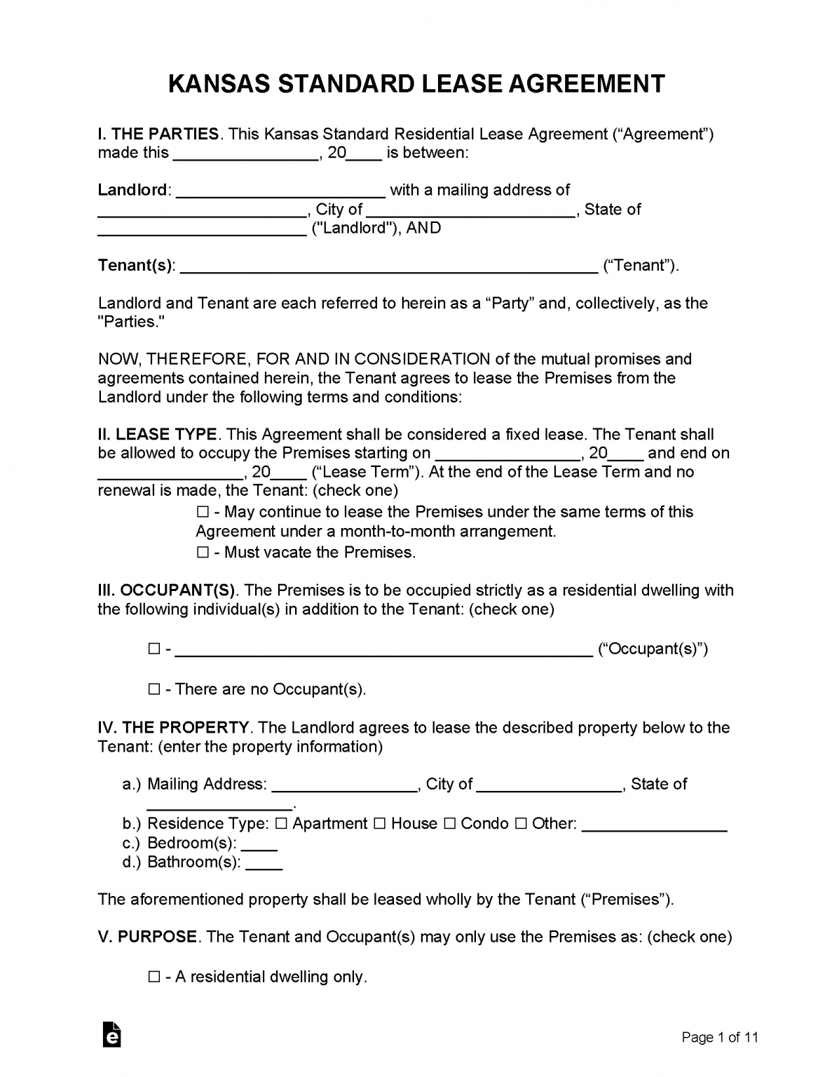 Free Kansas Lease Agreement Templates (6) PDF WORD RTF