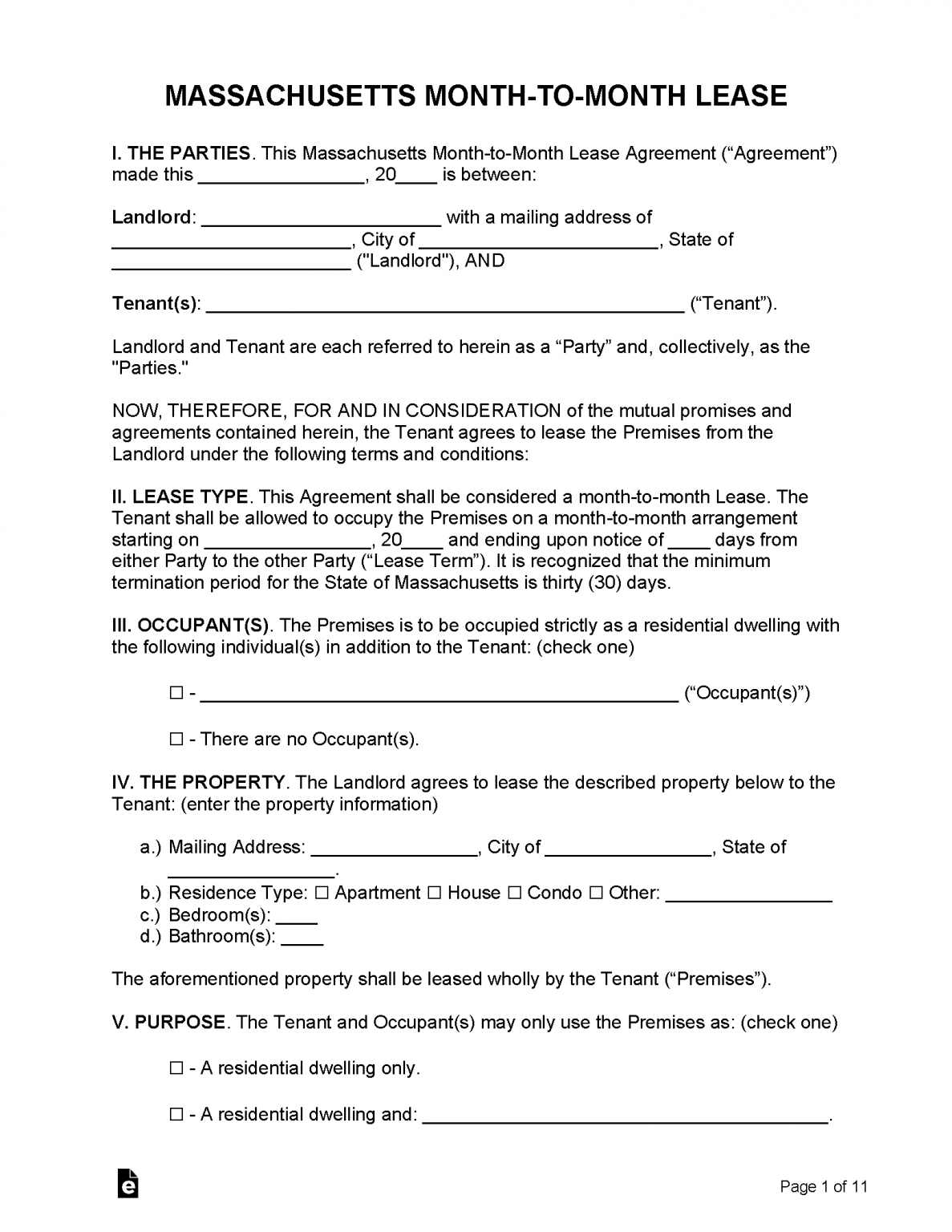 Free Massachusetts Lease Agreement Templates 6 PDF WORD RTF