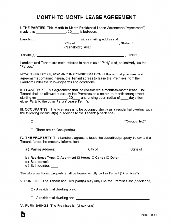 Free Month-to-Month Rental Agreement Template | PDF