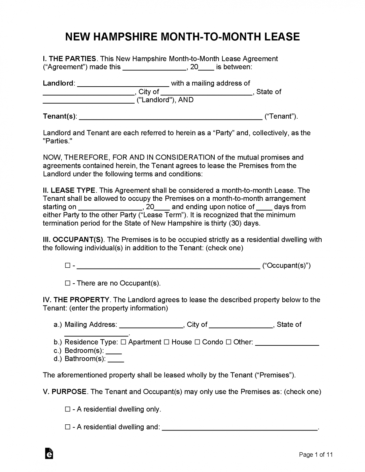 Free New Hampshire Lease Agreement Templates (6) PDF WORD RTF