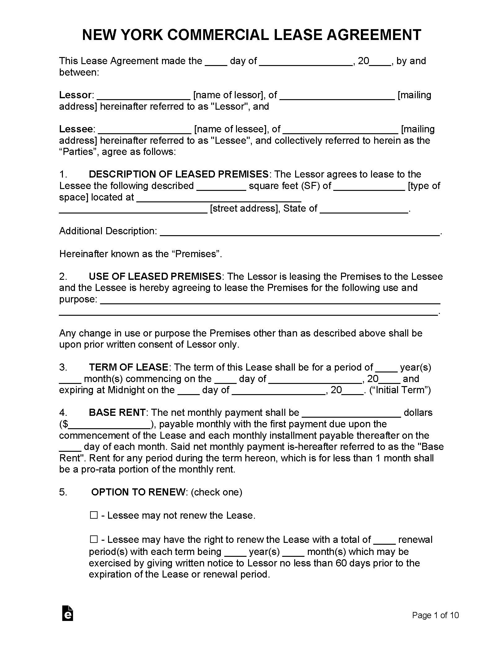 Free New York Lease Agreement Templates 6 PDF WORD RTF