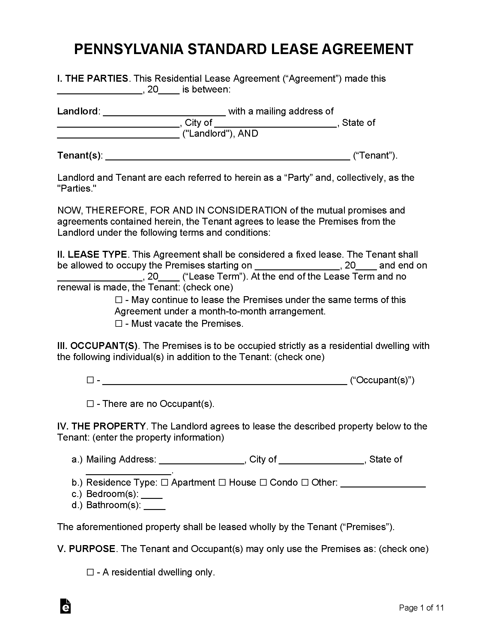 Free Pennsylvania Lease Agreement Templates (6) PDF WORD RTF
