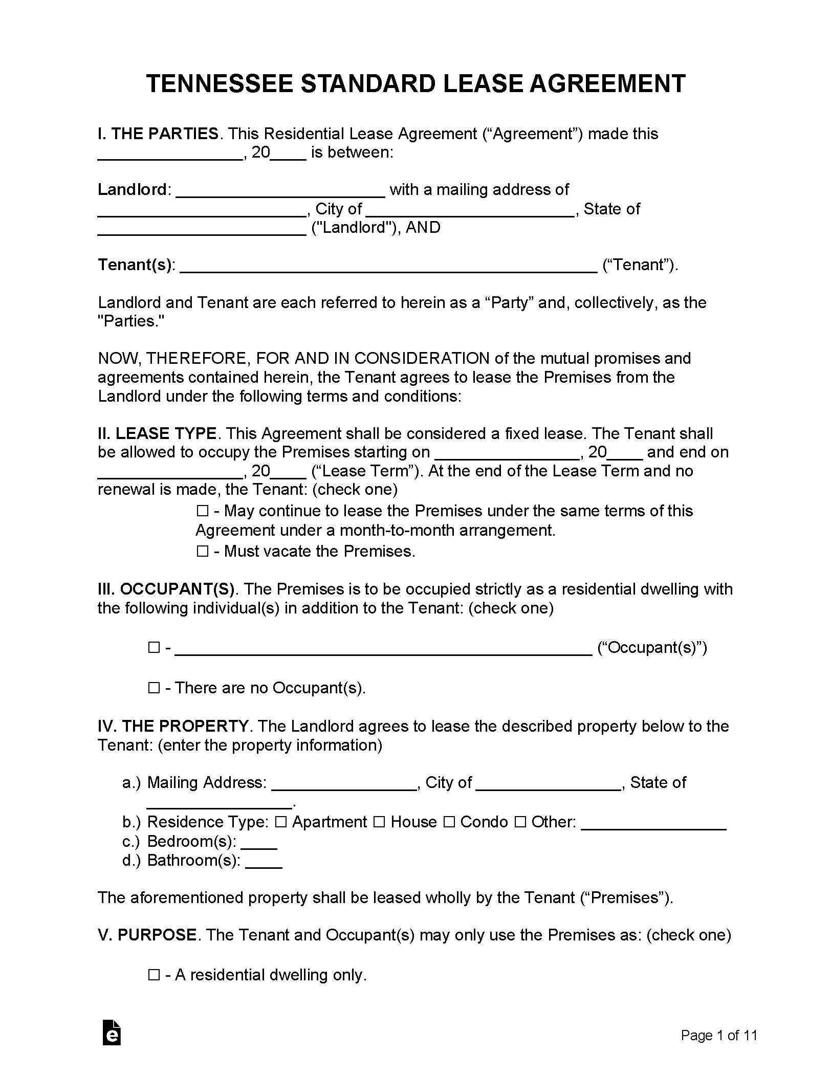 free tennessee lease agreement templates 6 pdf word rtf