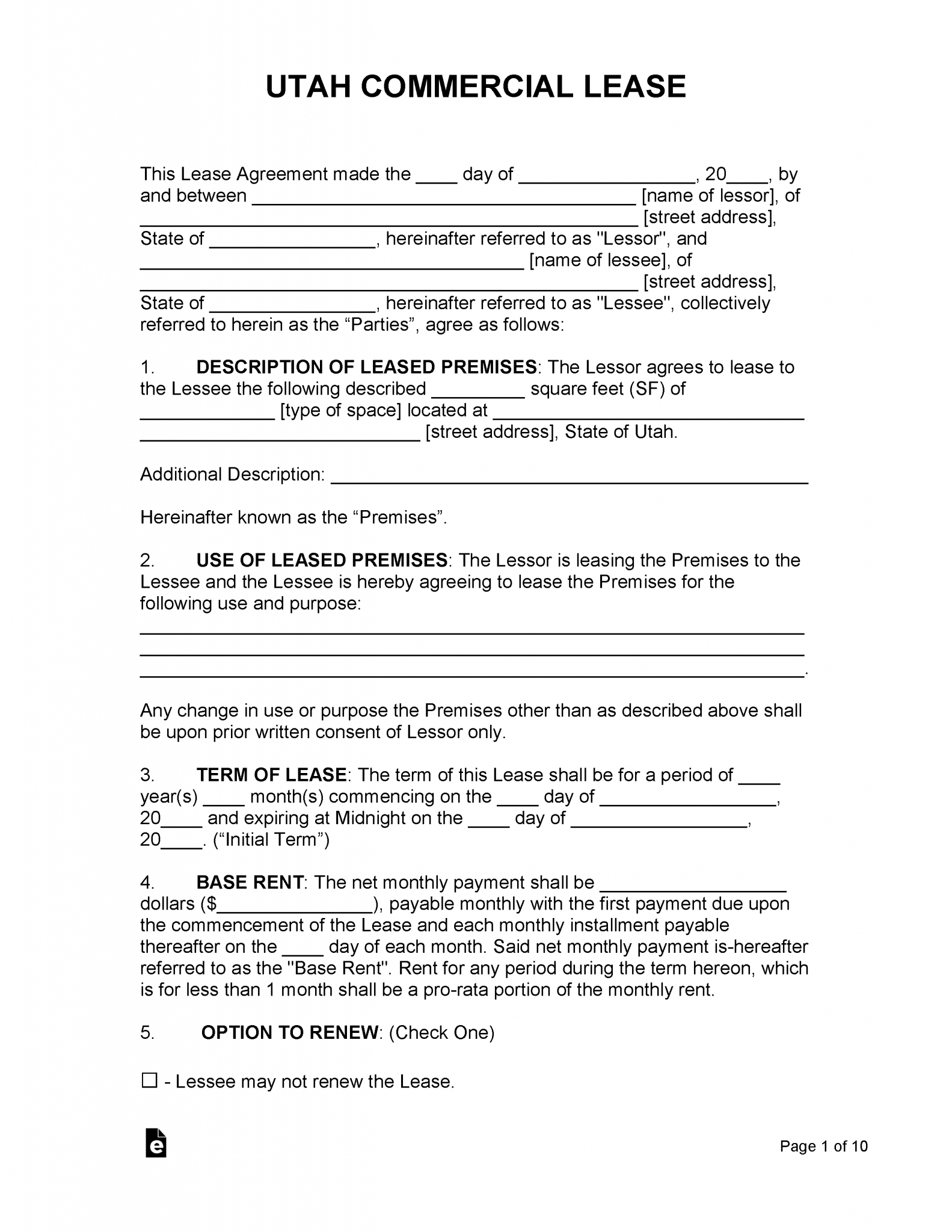 Free Utah Lease Agreement Templates (6) | PDF | WORD | RTF