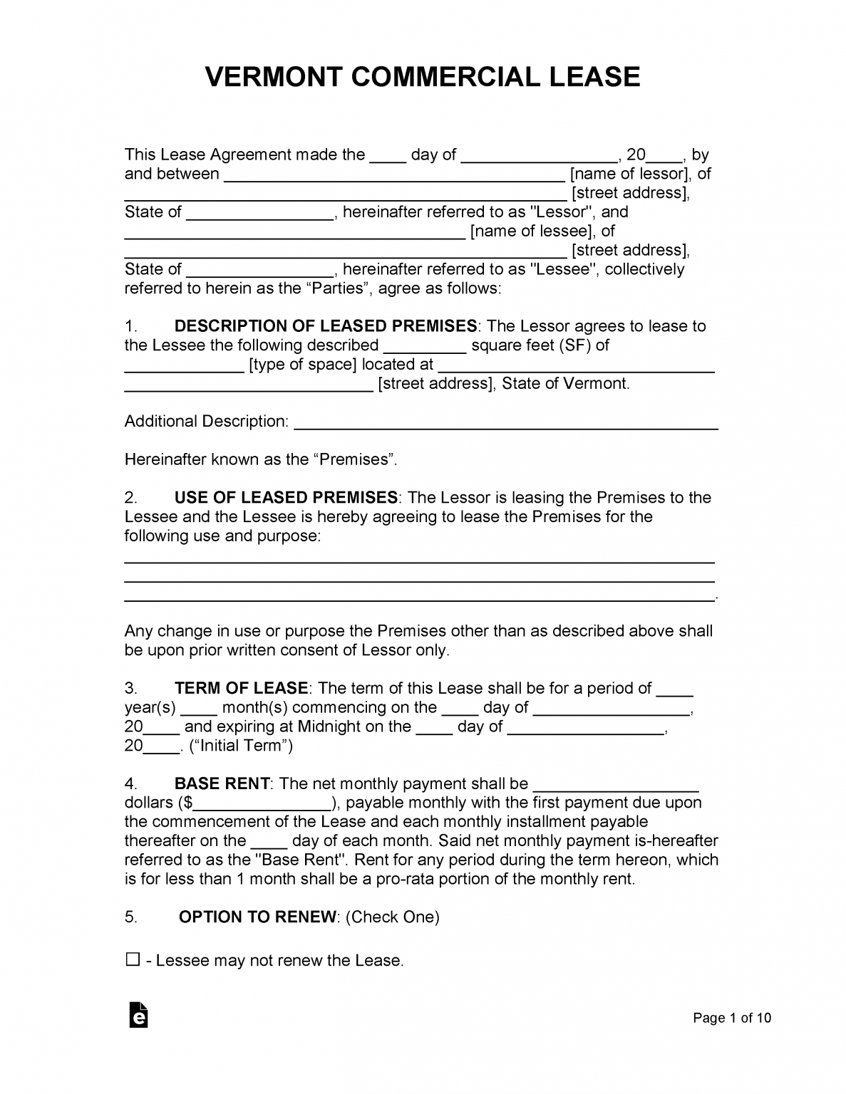 Vermont Lease Agreement Templates (6)