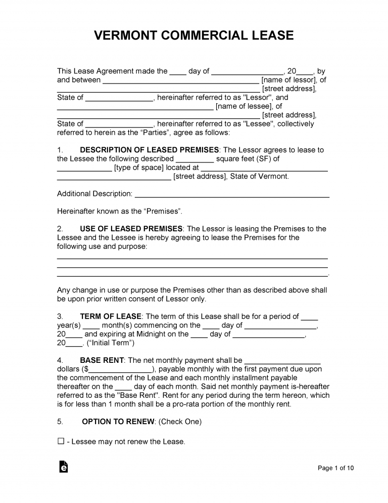Free Vermont Lease Agreement Templates (6) PDF WORD RTF