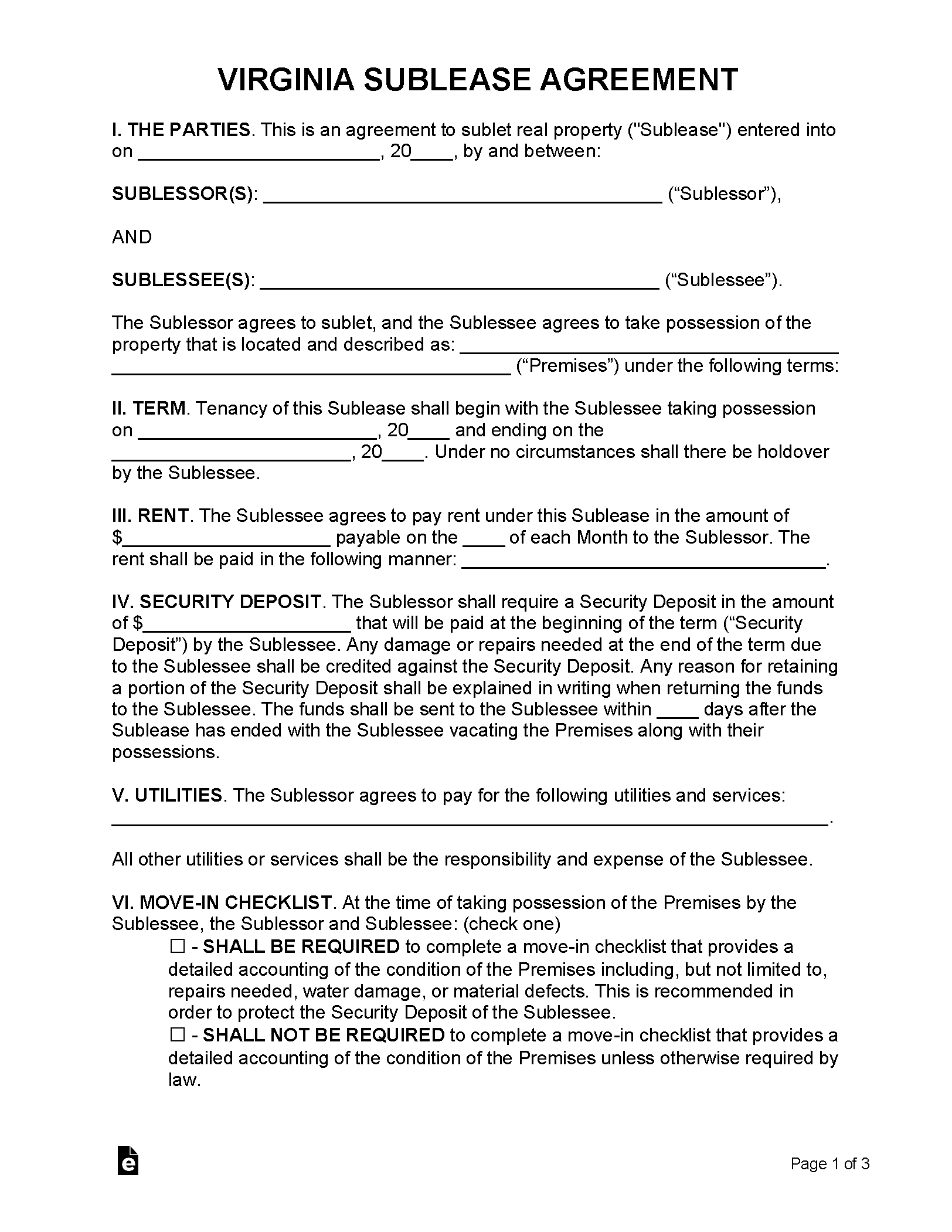 Free Virginia Lease Agreement Templates (6) PDF WORD RTF