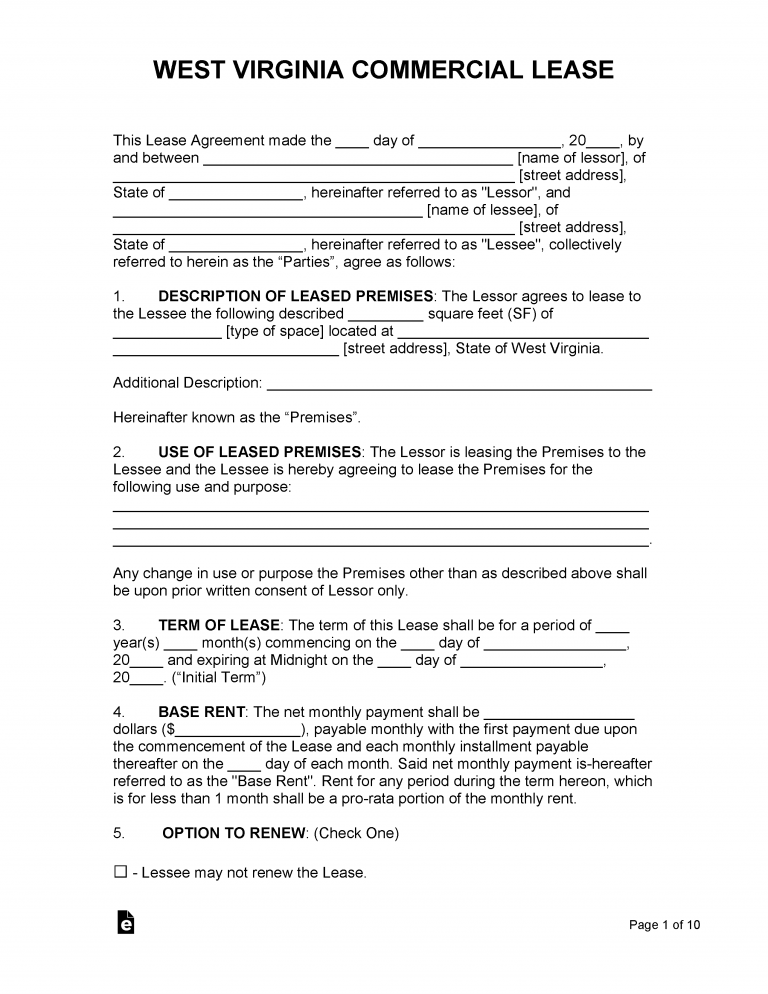 Free West Virginia Lease Agreement Templates (6) PDF WORD RTF