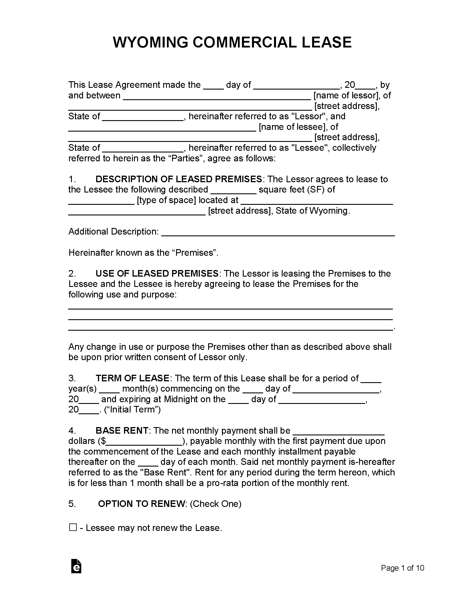 Free Wyoming Lease Agreement Templates (6) PDF WORD RTF