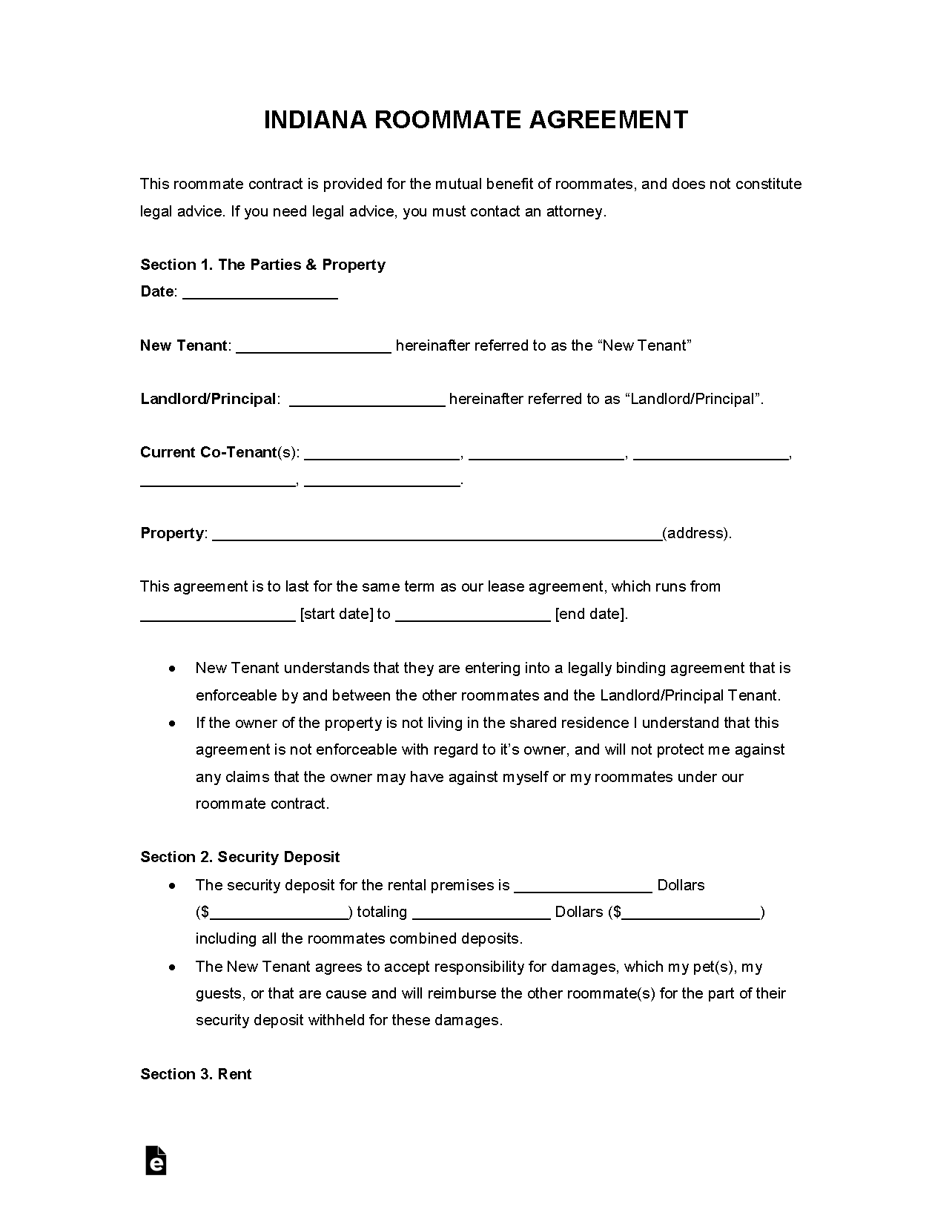 roommate rental agreement template
