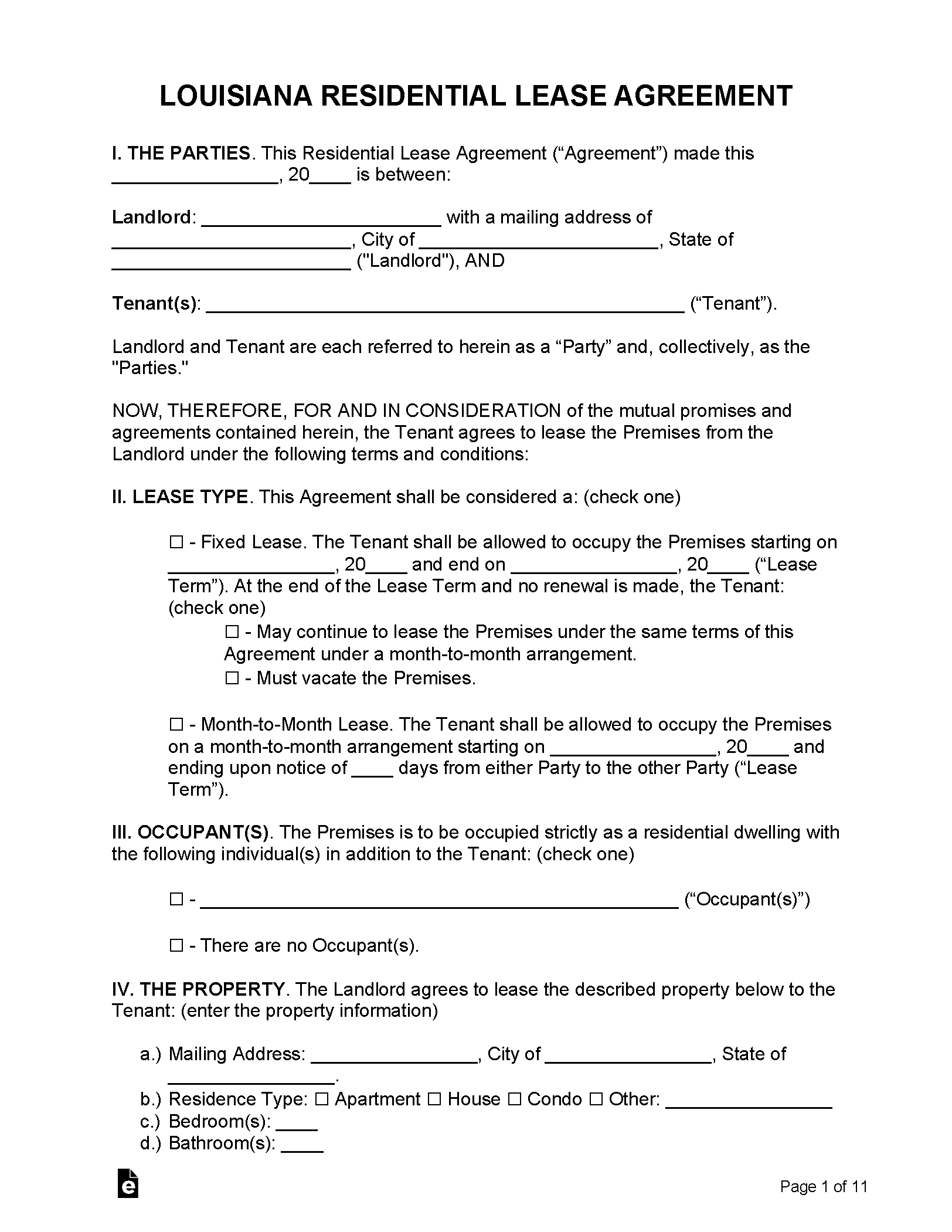 Free Louisiana Lease Agreement Templates (6) | PDF | WORD | RTF